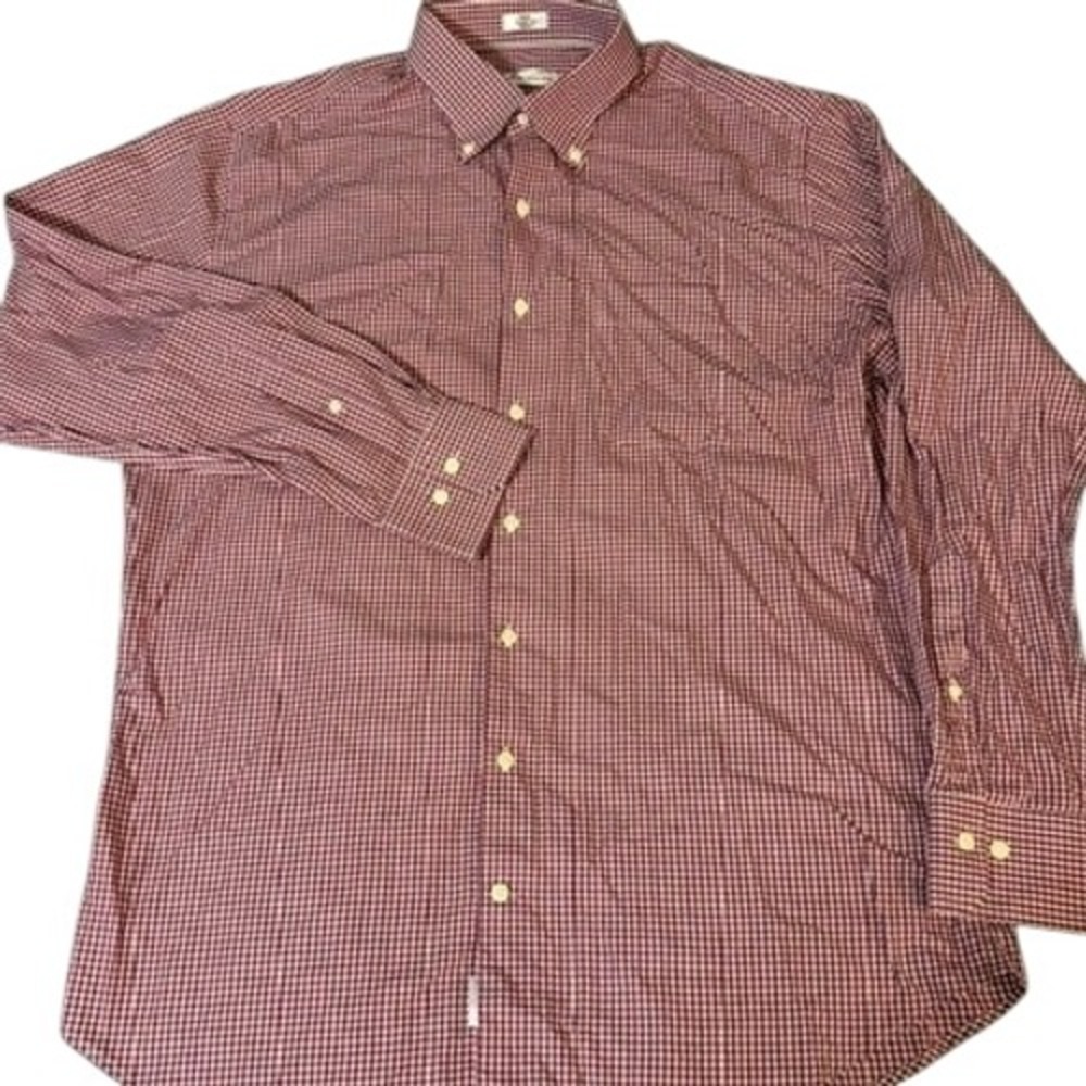 Peter Millar Shirt Mens Large Red Navy Blue Gingham Button Down EUC